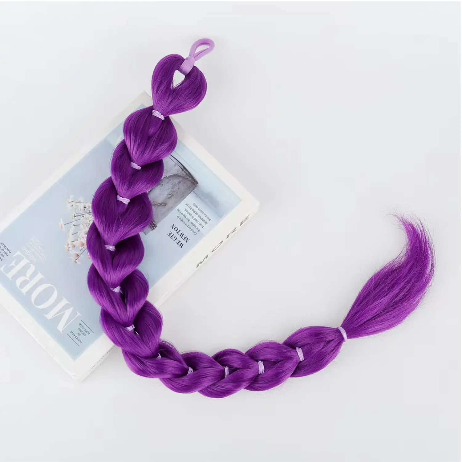 Lila Drachen-Zopf-Haarverlängerung für Mädchen, langer Jumbo-Bubble-Zopf, Pferdeschwanz, synthetisches geflochtenes Haarteil, Party-Cosplay-Kostüm – Detail 4