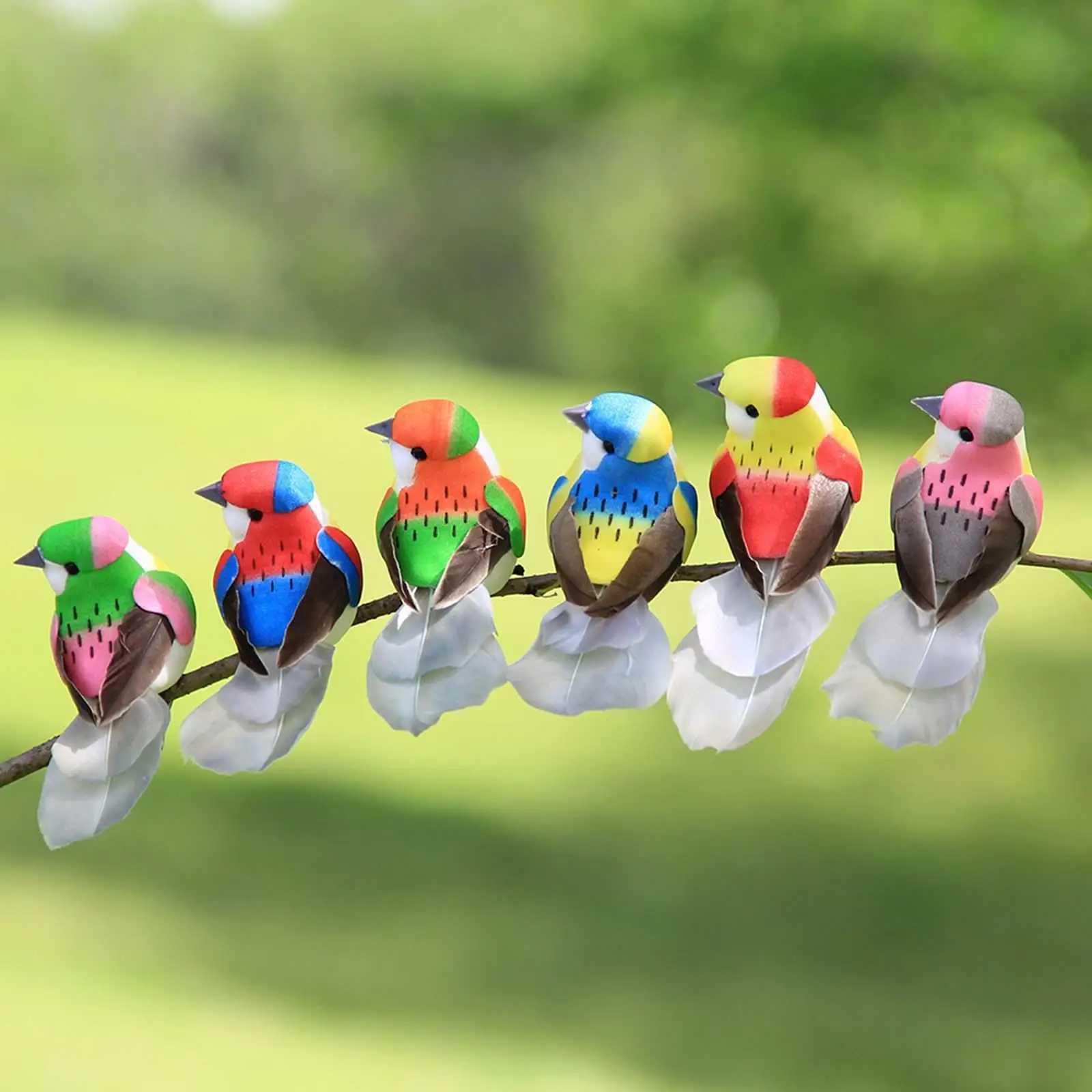 6 Pieces Artificial Birds Realistic Clip on Fake Birds for Crafts Home Patio