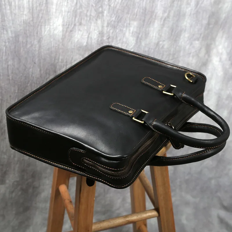 Retro Men's Briefcase Laptop Bag Luxury Brand Bag Top Layer Cowhide Casual Handbag Business Shoulder Leather Cowskin Bag
