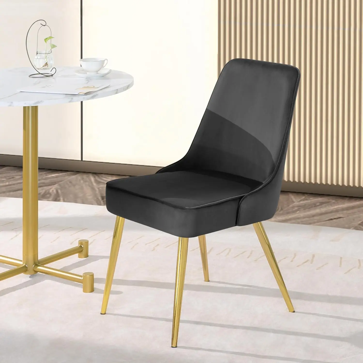 Kithkasa 31.5"" Round Dining Table For 2, Faux Marble Small Kitchen Table And Black Velvet Dining Chairs Sets Of 2, 3 Piece Mid