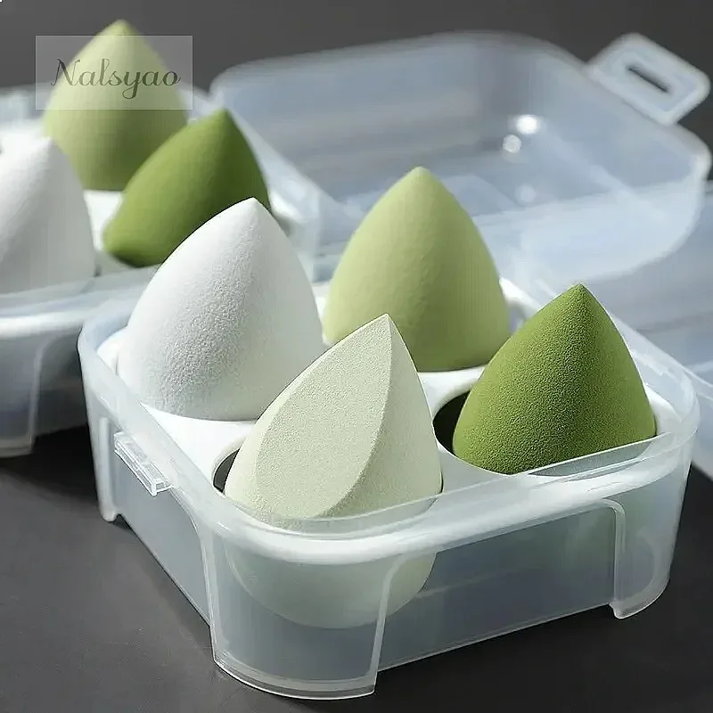 CNKESS 4PCS Dry Wet Dual-purpose Makeup Egg Puff Sponge Ball Super Soft 4-pack Makeup Egg Cover Box