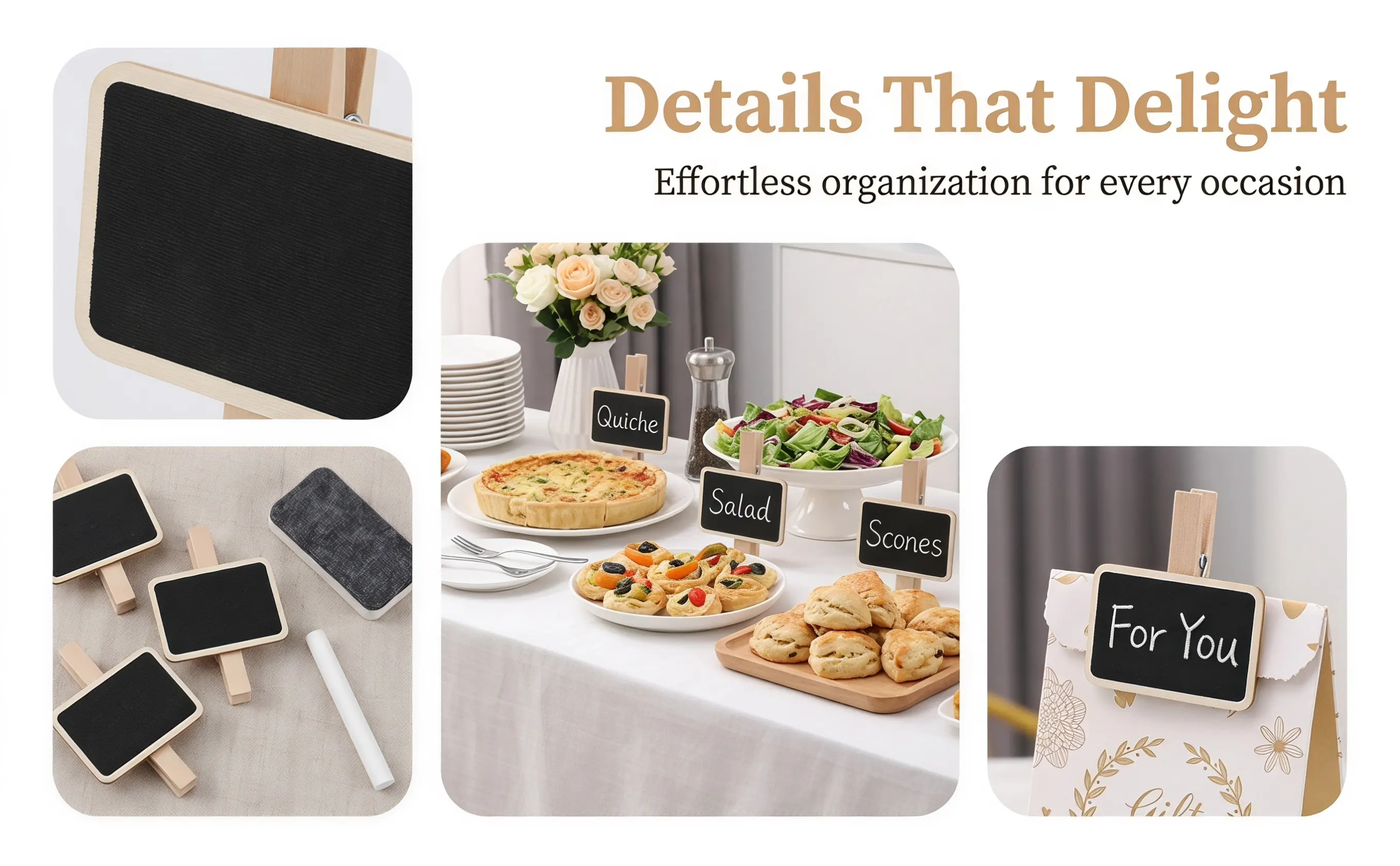 18 Pcs Wooden Blackboard Clip Buffet Food Signs Name Tags Catering for Labeling Chalk