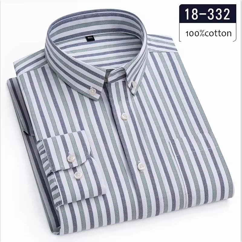 New in shirt Hight qulity 100%cotton long-sleeve shirts for men slim fit causal shirt soft striped plaid white office clothes