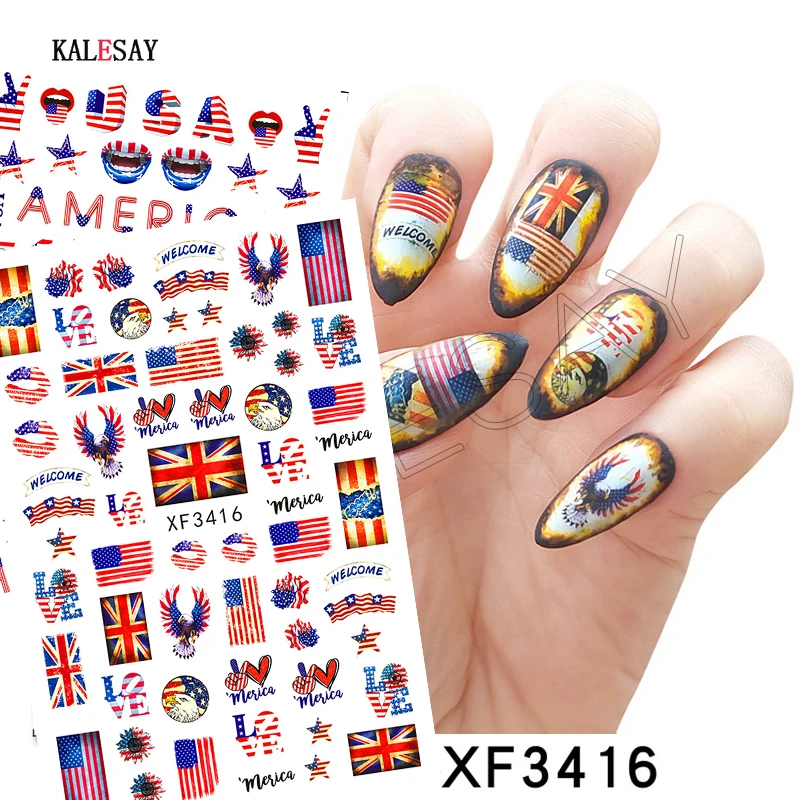 

3D Cute Clover Nail Stickers for Design Manicure Flame Fire Love Back Glue Nail Art Sticker Decoration Flag Decals