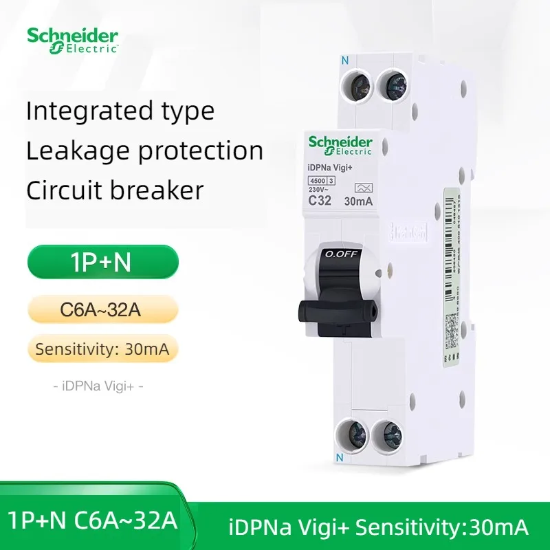 Schneider Electric Integrated leakage protection Circuit Breaker 1P+N iDPNa Vigi+ C32 C10 C25 30mA Air Switch 1P+N 16A A9d93620