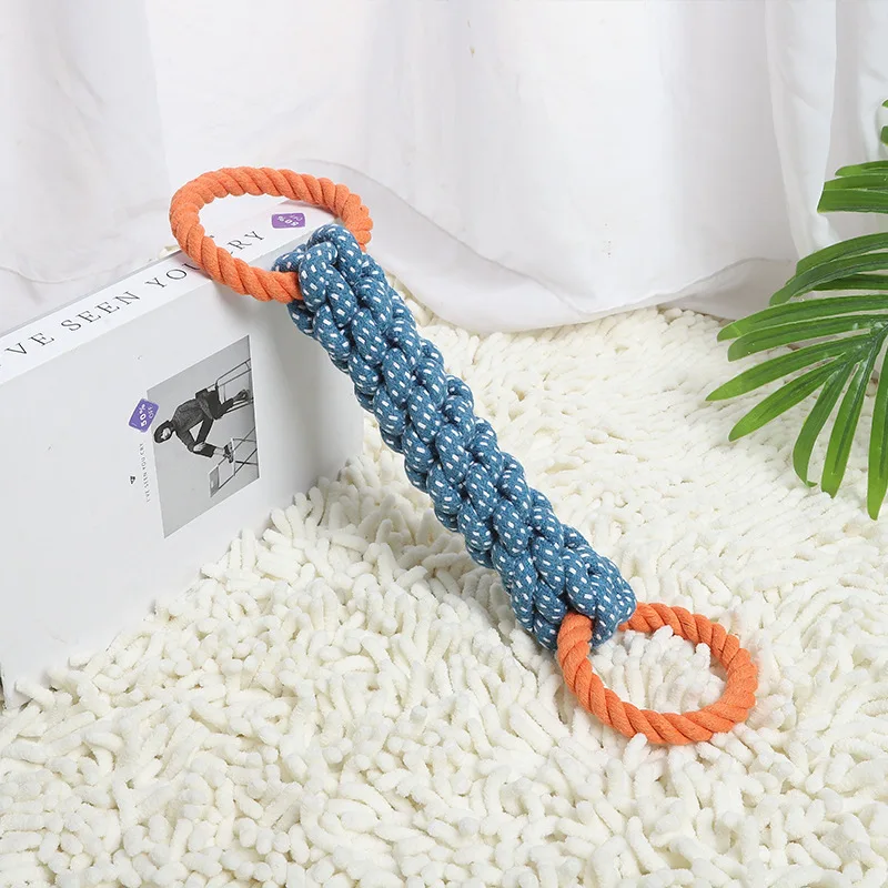 Pet dog toy Double-ring chewable cotton knot toy Tooth cleaning Durable braided bone rope Pet teething toy Pet supplies