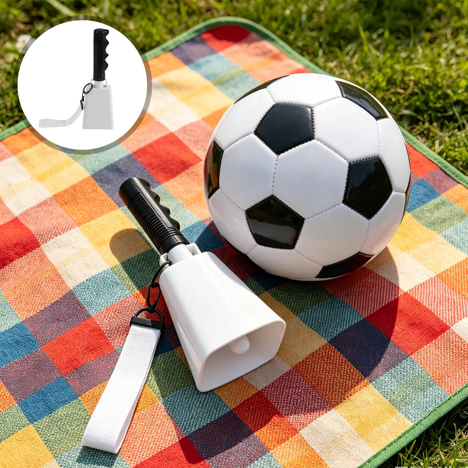 Large Cow Bell Cheering Cowbells for Sporting Events 9 Inch White Loud Bell for Football Games Handheld Metal Cowbell Noise