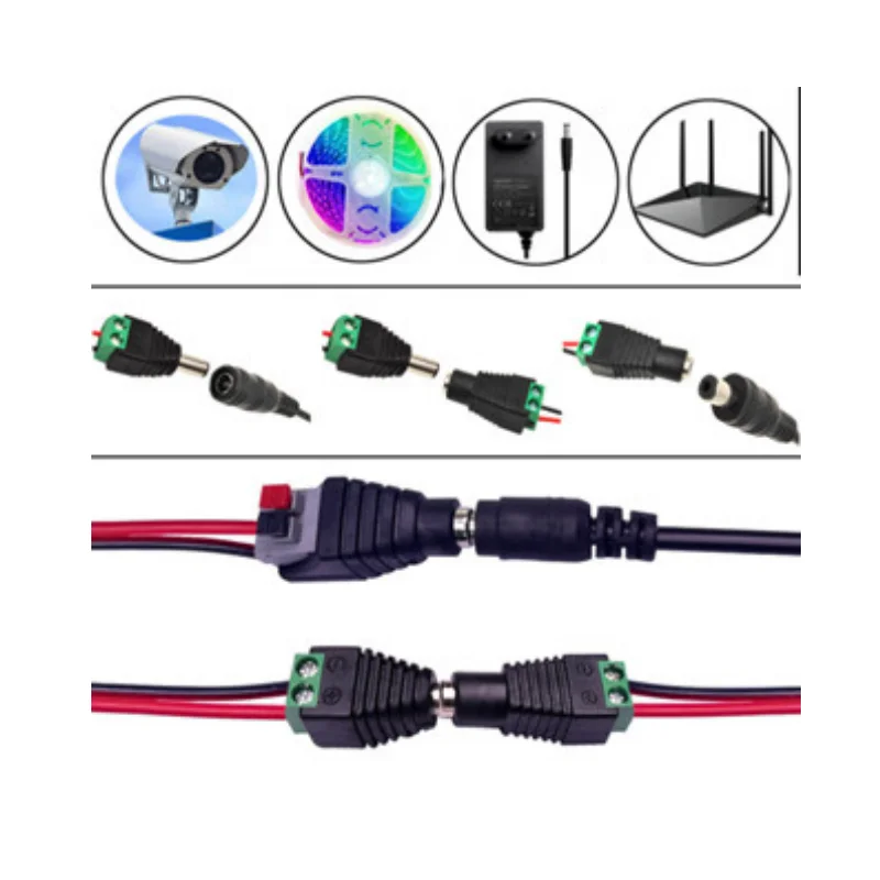 5/30pcs DC Power Jack Adapter Plug Connector DC Male and DC Female connector 2.1*5.5mm for 5050 3528 3014 LED Strip Light CCTV