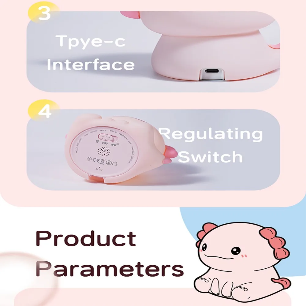 سيليكون ضوء الليل مصباح سيليكون شكل Axolotl LED تغيير الألوان إضاءة مشرقة لطيف لغرفة نوم الحضانة الحمام طفل صغير #4