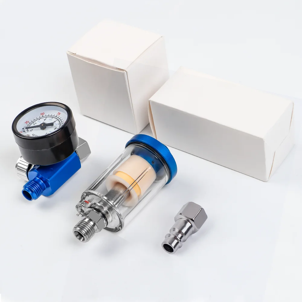 Air Oil And Water Filter With Pressure Regulator, EU Interface (Replaceable), 1/4'' Thread, For Spray Guns And Pneumatic Tools
