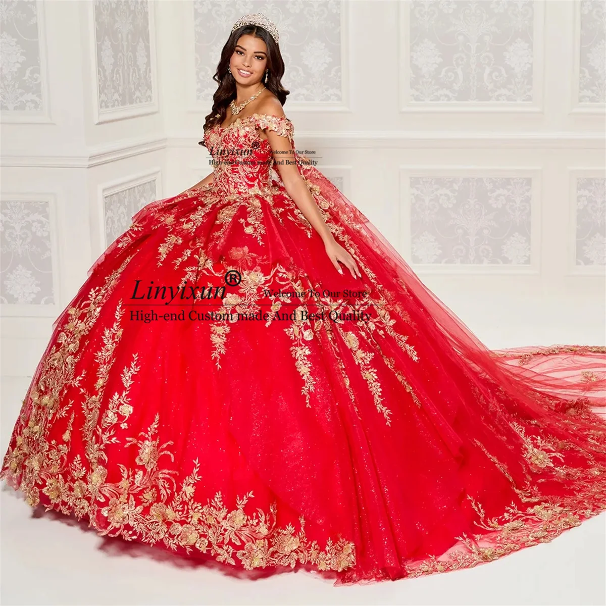 Glitzer Tüll Quinceañera Kleid mit drei dimensionalen Applikationen Perlen Vestidos de 15 Años schnüren Geburtstag Mädchen süße 16 Kleid