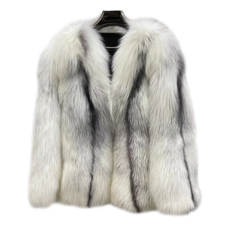 

New Real Fur Coats Fashion Whole Fur Women Winter Thick Warm Female High-end Mid-length Silver Frost Fox Coat TG6256