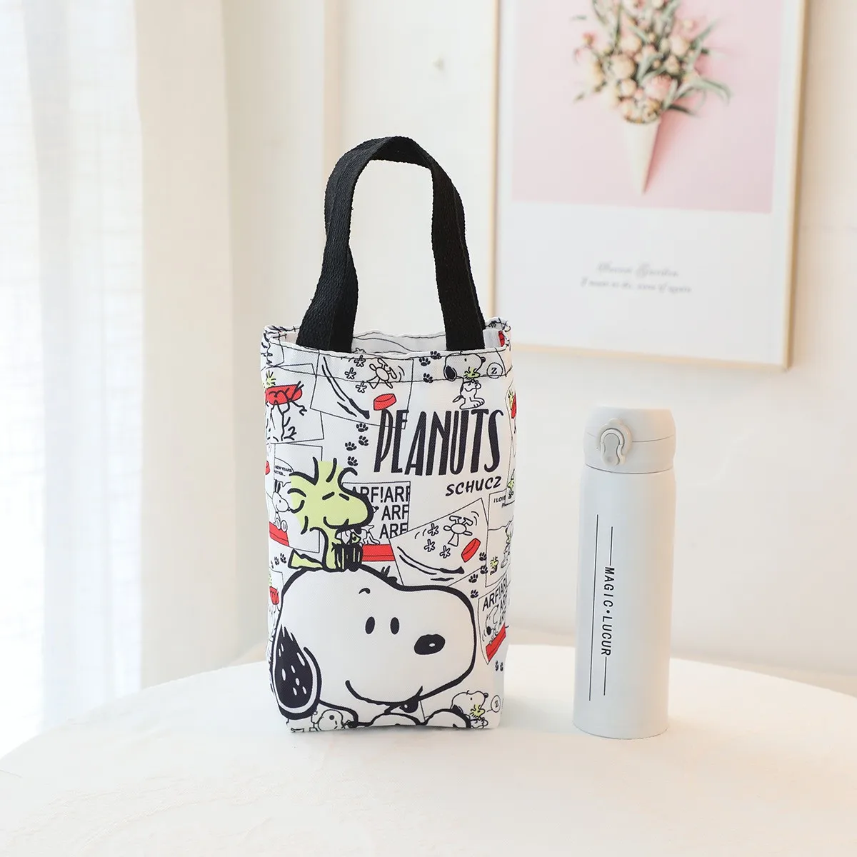 Cute Cartoon Canvas Snoopy Kettle Thermos Cup Handbag Umbrella Storage Bag Portable When Going Out