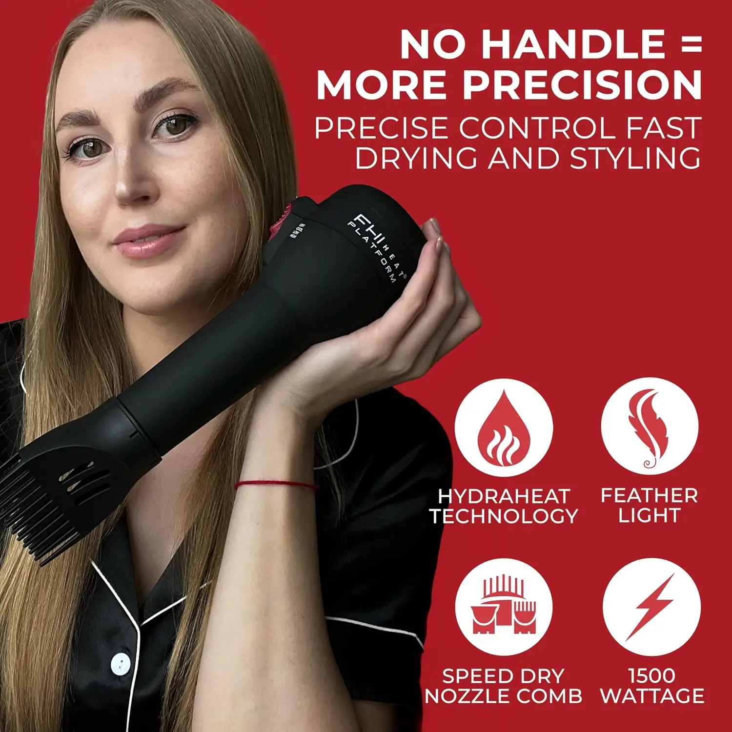 Handleless Blow Out Negative Ion Hair Dryer Lightweight HydraHeat Frizz Free Styles Diffuser Nozzle Comb Attachment