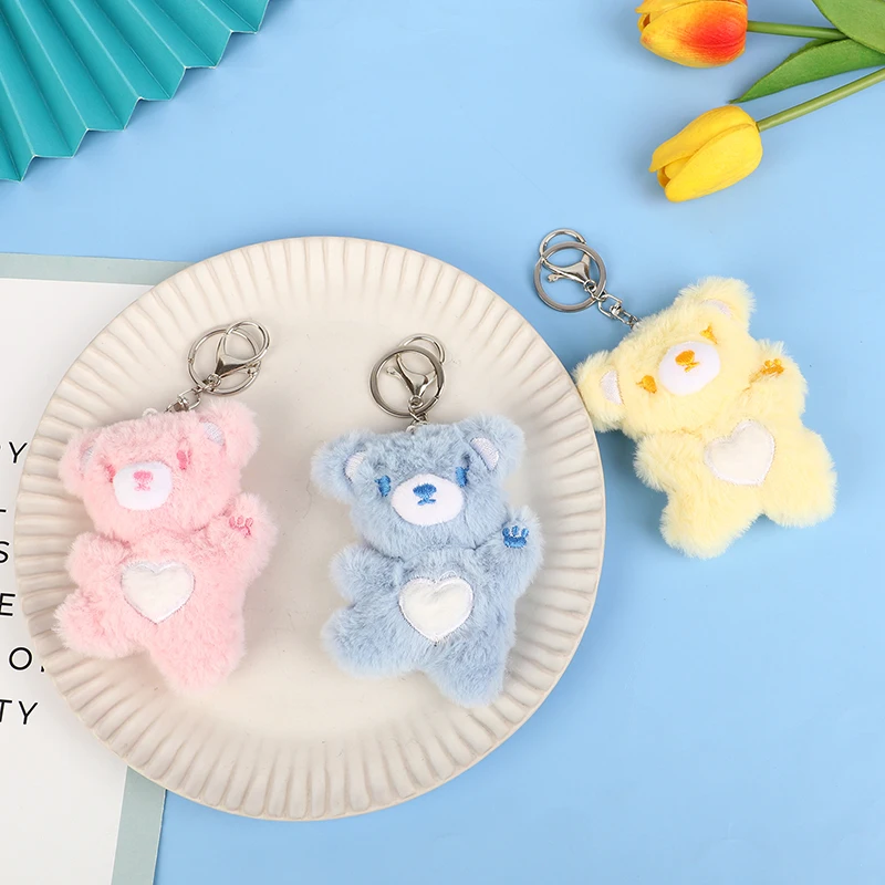 Lovely Cartoon Heart Bear Keychain Cute Stuffed Bear Doll Pendant Bag Accessories For Girls Kids Gift