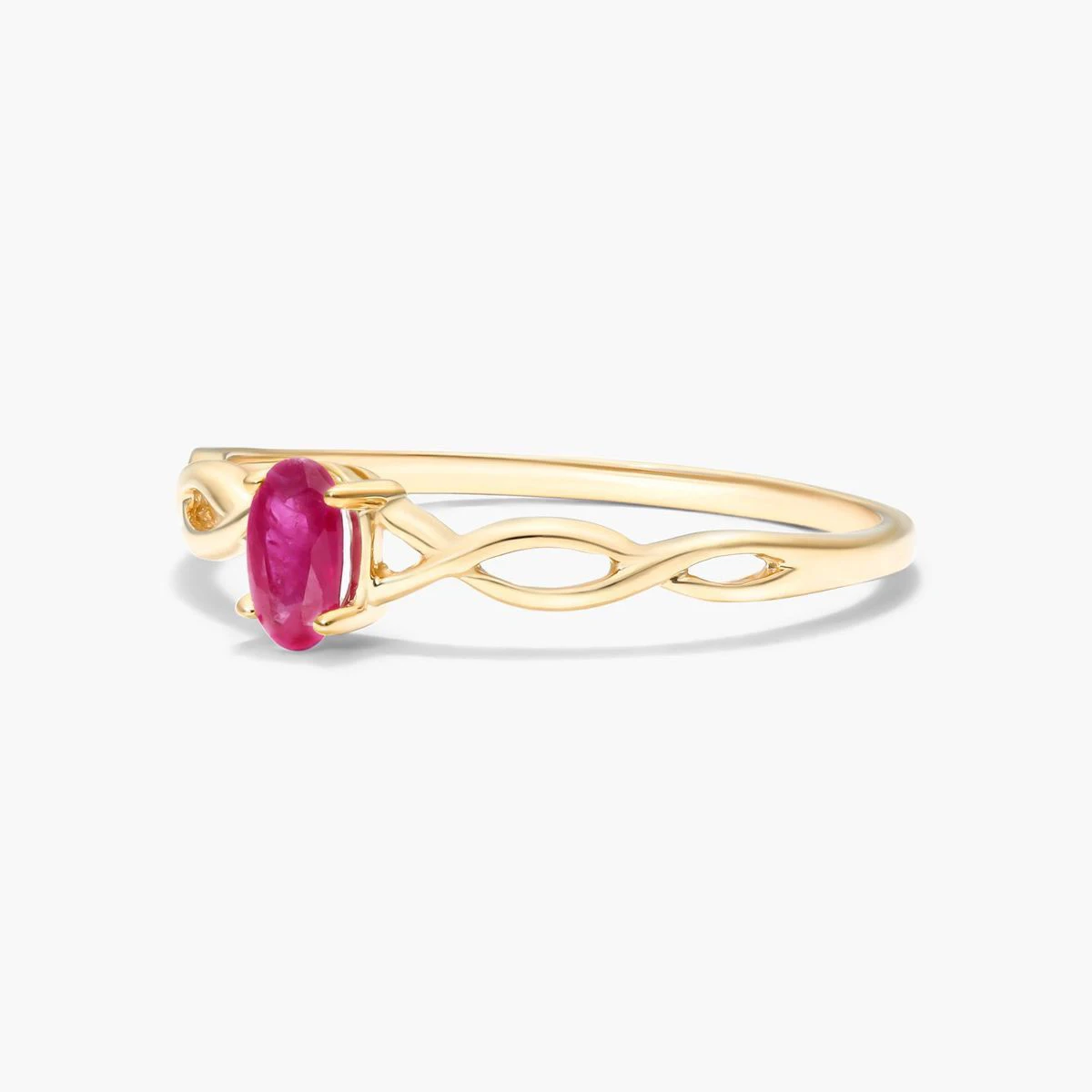 Fashion Jewelry Oval Cut Infinity Ruby Birthstone Ring 14K Yellow Gold Pure Lab Ruby Stone Ring Designs For Women