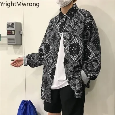 Paisley Bandana Collared Full Sleeve Button Up Shirt Harajuku Women Man Vintage Streetwear Loose Top Blouse Fall Hawaii Hip Hop