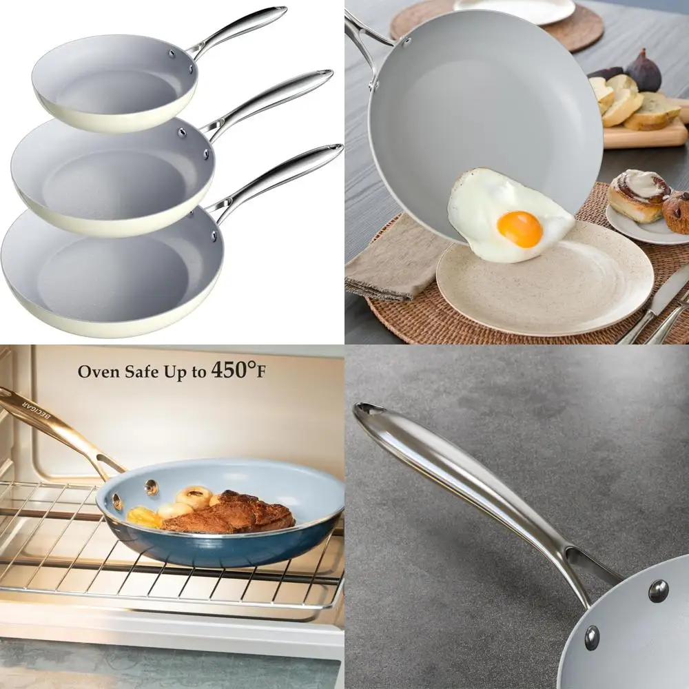 

Набор сковородок с антипригарным покрытием — 3 кастрюли размером 8, 10 и 12 дюймов, безопасный для посудомоечной машины и духовки, нетоксичный, идеально подходит для сковороды Coo