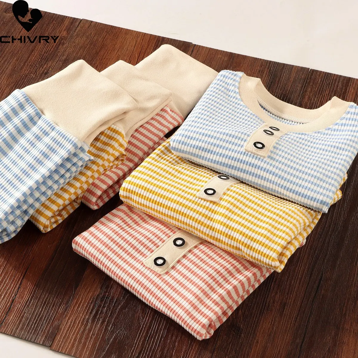 

New 2022 Spring Autumn Kids Pajamas Baby Boys Girls O-neck Striped Warm T-shirt with Pants Youth Pyjamas Sleepwear Clothing Sets