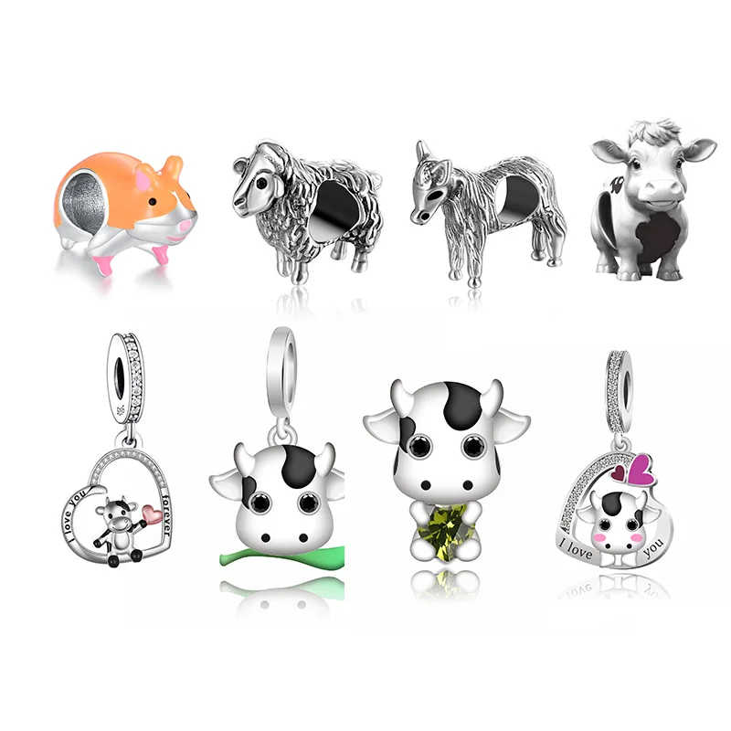 

Fit Original Pan Charms Bracelet 925 Sterling Silver I Love You Cow Sitting On The Heart Pendant Bead For Making Berloque