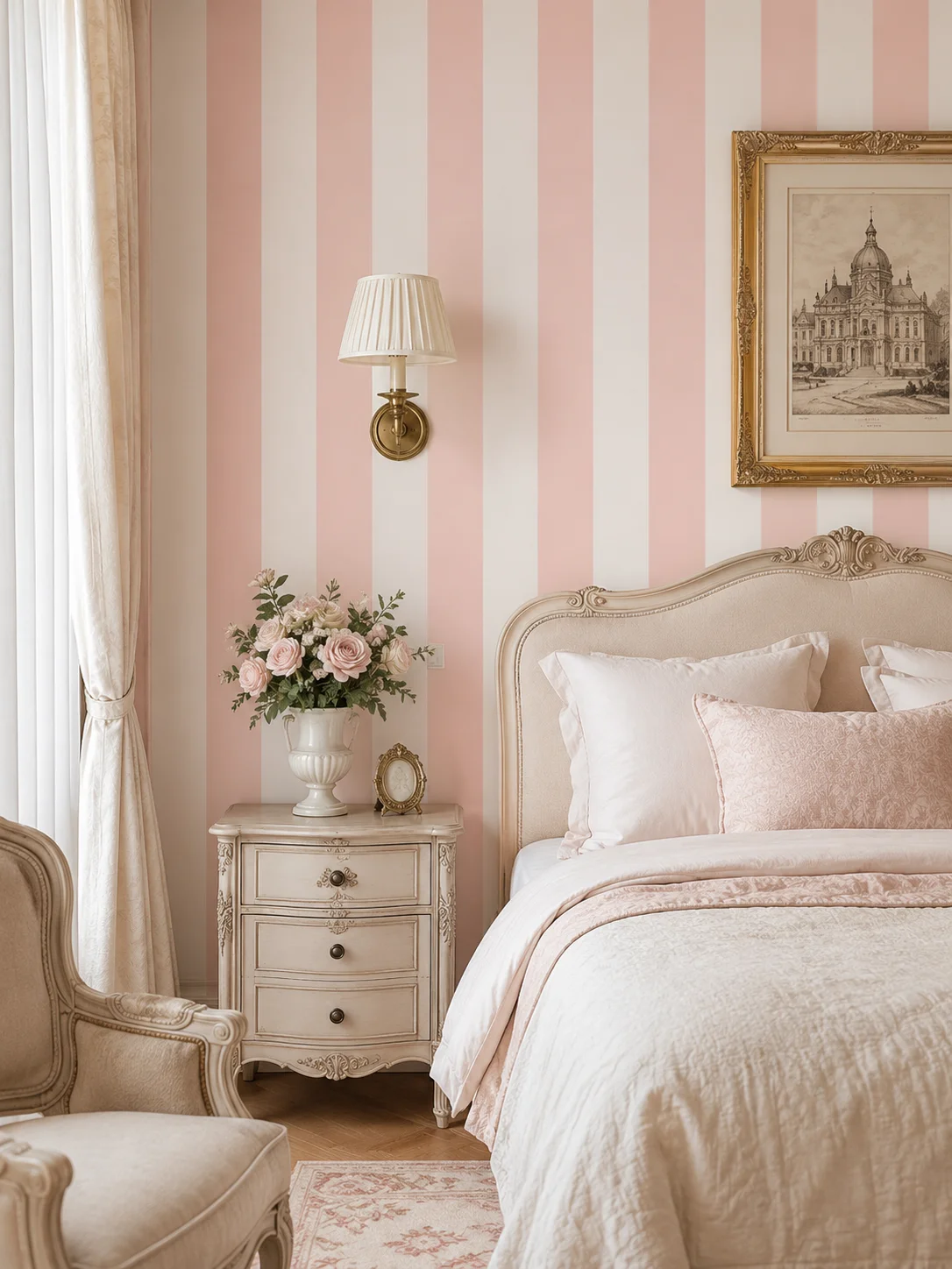 1 Roll of Pink Stripes Waterproof Thickened Wall Stickers Self-Adhesive Moisture-Proof Living Room Bedroom Home Decoration