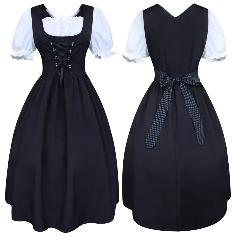 Medieval Women's Dress Drawstring High Waist Slim Bowknot Contrast Color Performance Dress Big Swing Dress Holiday Costume