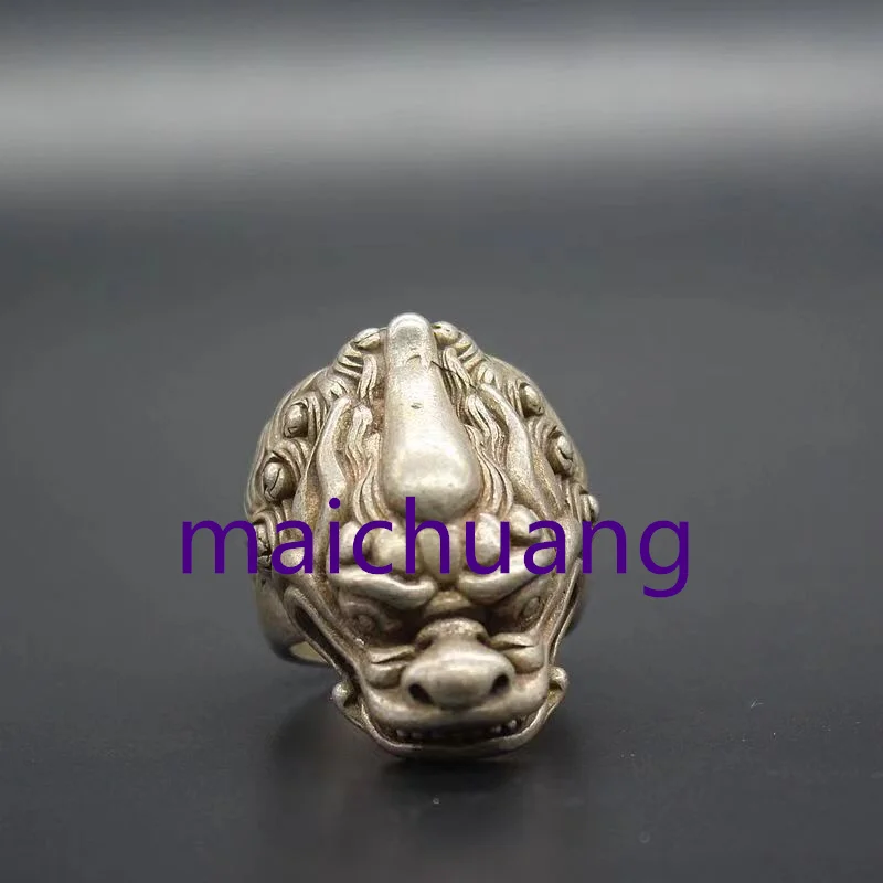 Mai Chuang/ Imitate Ancient Old Tibetan Silver Ethnic Style Auspicious Lucky Beast Ring Personalized  Men and Women Couples Gift