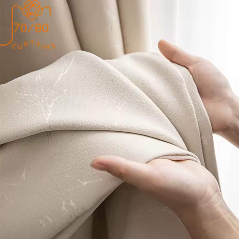 Customized Cream White Lightning Jacquard Thickened Chenille Blackout Acoustic Curtains for Living Room Bedroom French Window