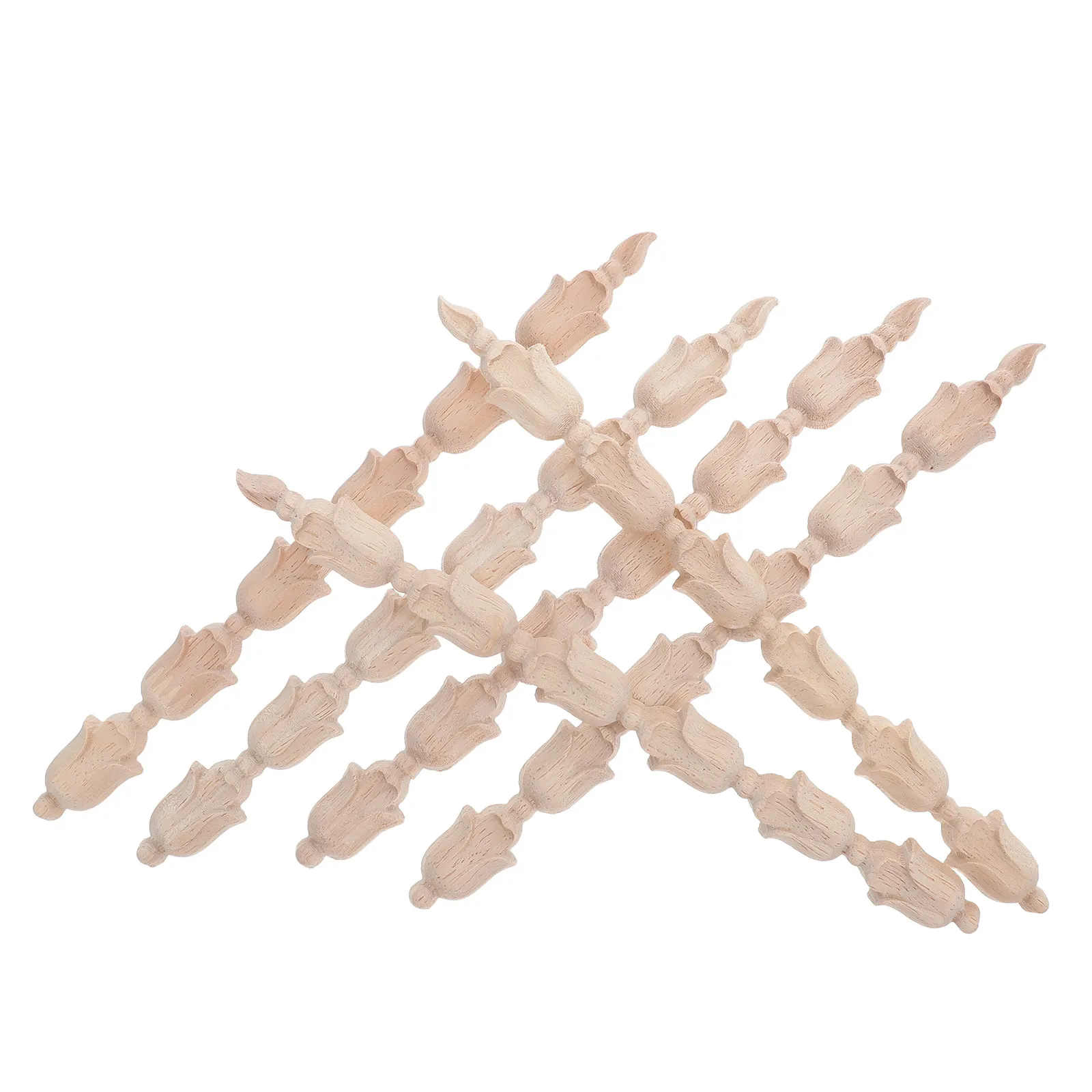 6Pcs Unpainted Wood Appliques Carved Onlays Decorative Furniture Trim Flower Carving for Cabinet Door Frame Wooden Furniture