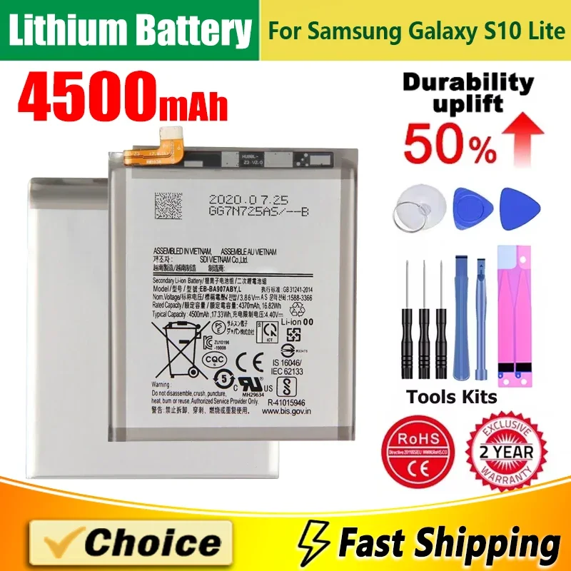 EB-BA907ABY, новый сменный аккумулятор для телефона, для Samsung Galaxy S10 Lite, 4500 мАч