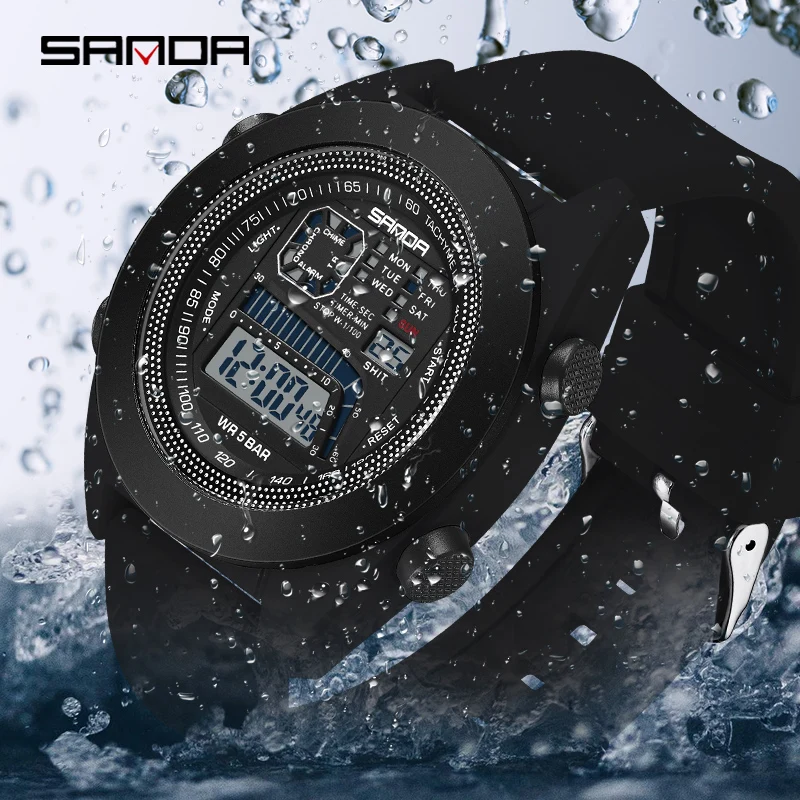 SANDA Outdoor Sport Digital Watch Fashion Waterproof Men Watches Stopwatch Shockproof Luminous Electronic Movement Sports Clock