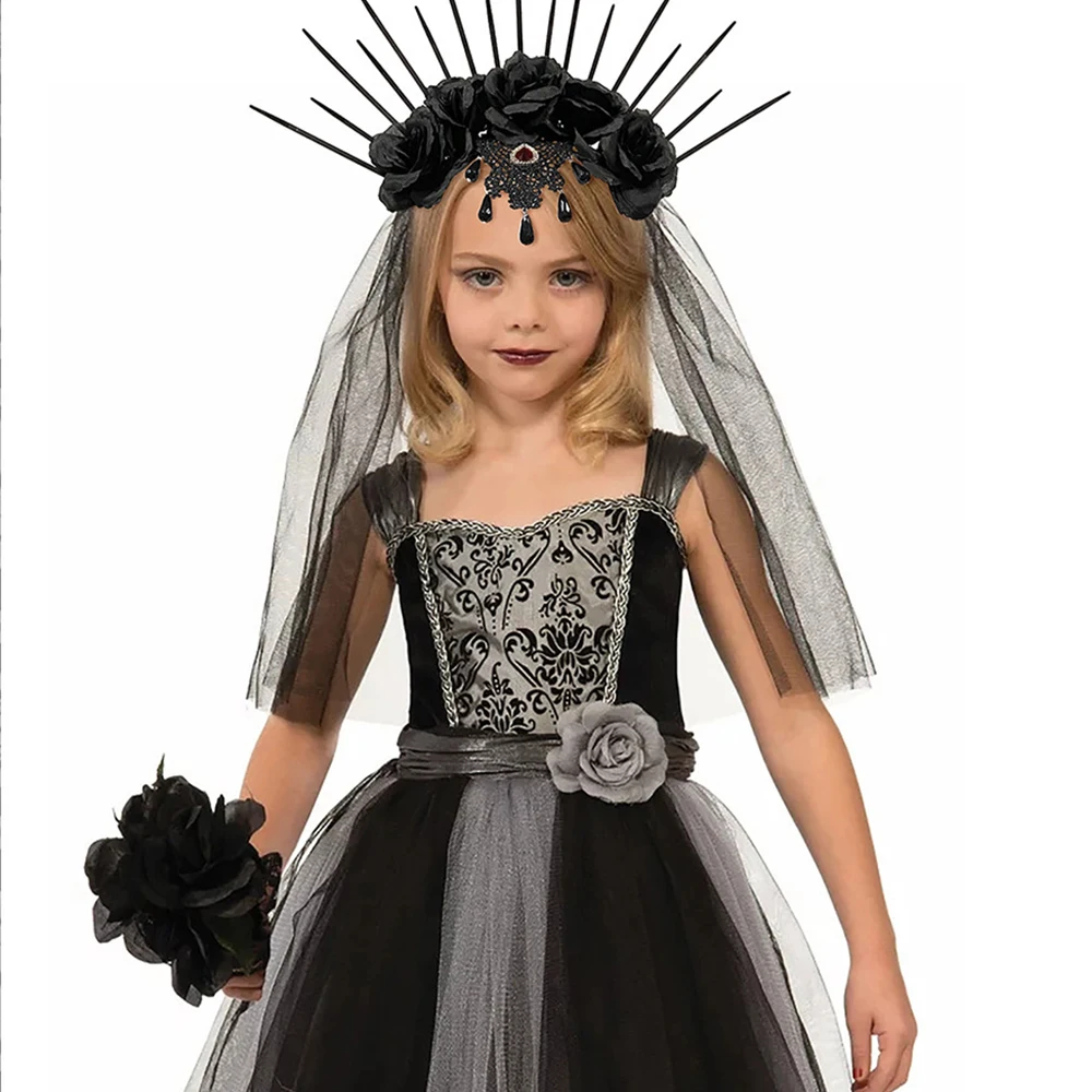 Diadema Gótica para vestido de Halloween, tocado gótico, velo de novia, corona Retro, accesorios de ropa, suministros festivos para fiestas