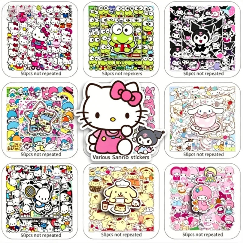 

50pcs Various Sanrio Cartoon Graffiti Stickers Waterproof Diy Decals For Phone Laptop Ipad Glasses Case Luggage Thermos Decor