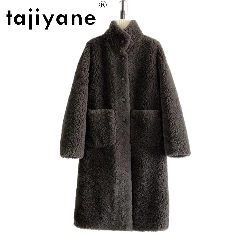 معاطف من الصوف الطبيعي 100% من TAJIYANE للنساء على الطراز الكوري سترة طويلة للقص 2025 ملابس خارجية شتوية ملابس نسائية