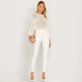 Pantalones de cuero de imitación púrpura para mujer, Leggings sexys ajustados de PVC, elásticos de látex, cintura alta, Bodycon de PU, nuevos pantalones de verano