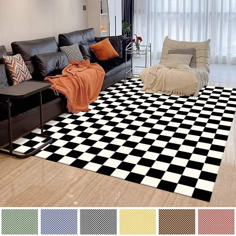 

1PC Vintage Checkerboard Rug Large Area Living Room Rug Sofa Coffee Table Mat Covered with Kitchen Bedroom Large Size Rug