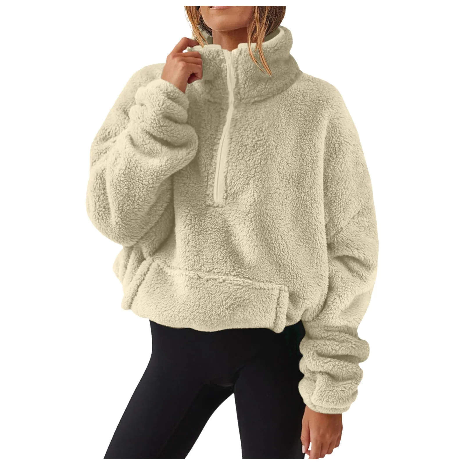 Sudadera de lana con cremallera para mujer, suéter de manga larga, ropa de invierno, bonita, informal, a la moda