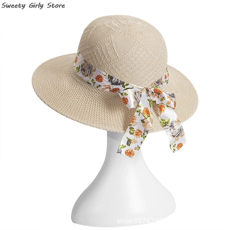 

Летняя пляжная соломенная шляпа, модные солнцезащитные шляпы с широкими полями, женская кепка-ведро с бантом и лентой, уличная рыбацкая кепка с защитой от ультрафиолета, новинка