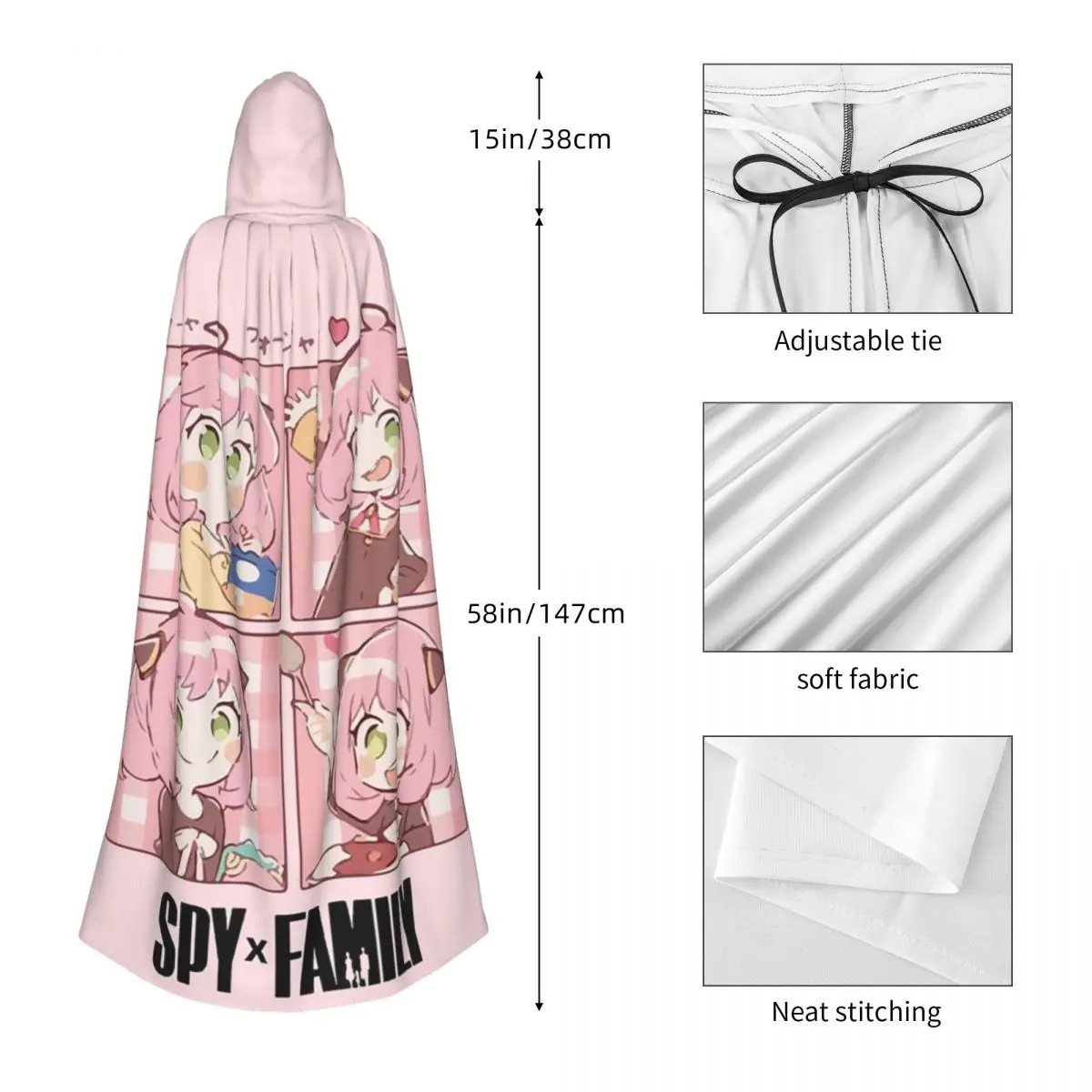 Spy X Family Anya Forger Long Hooded Cloak Witch Medieval Costume Cosplay Cape HalloweenVampire Adult Unisex view 3