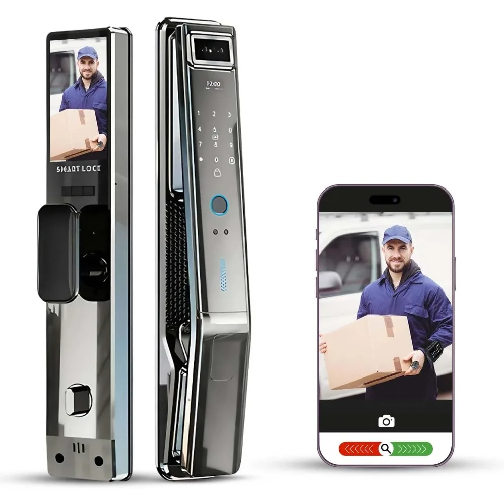 US Shipping Smart Door Lock Camera 3D Face Recognition Keyless Entry Palm Fingerprint Passcode IC Card Video Doorbell