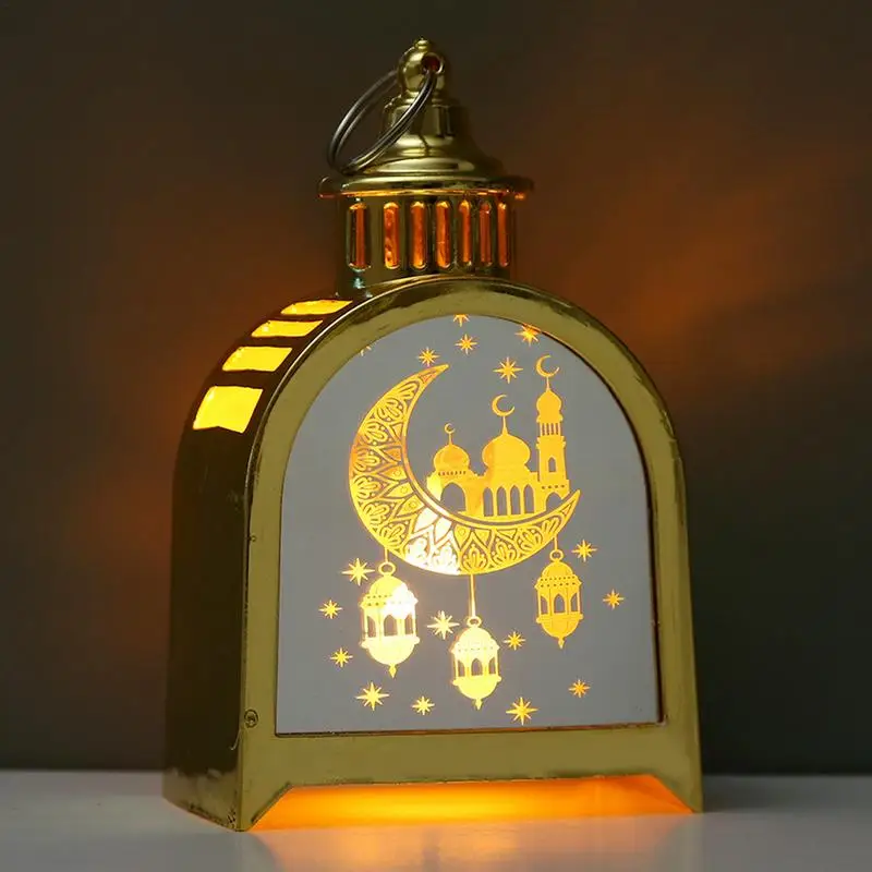 Lámpara de farol Eid Mubarak, luz LED, adornos de candelabro, estrella, Luna, suministros de decoración de fiesta, linterna de viento, lámparas de decoración de Ramadán