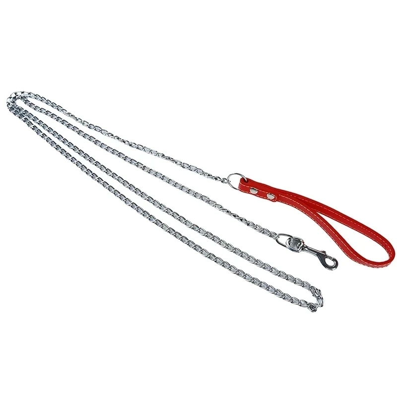 Durable Anti-Bite Metal Dog Chain Lead For Small Medium Large Dog Chain Leash Handle Leads PU Leather Iron Chain Pet Accessories