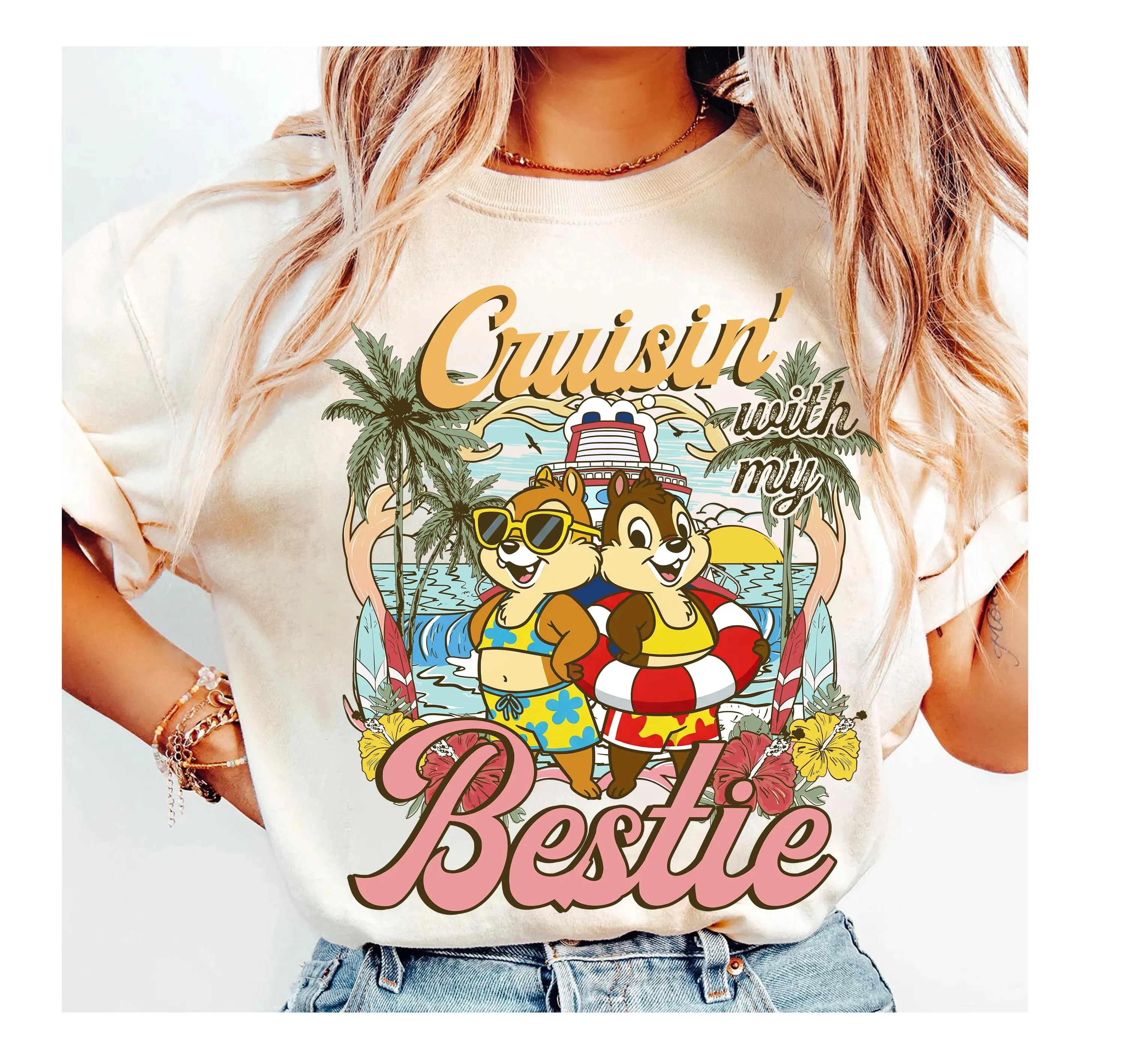 ديزني تشيب آند ديل الصيف المشاعر قميص المبحرة مع أفضل الأصدقاء شير ديل كروز الصيف ديزني بنات رحلة كروز 2025 تي شيرت #5