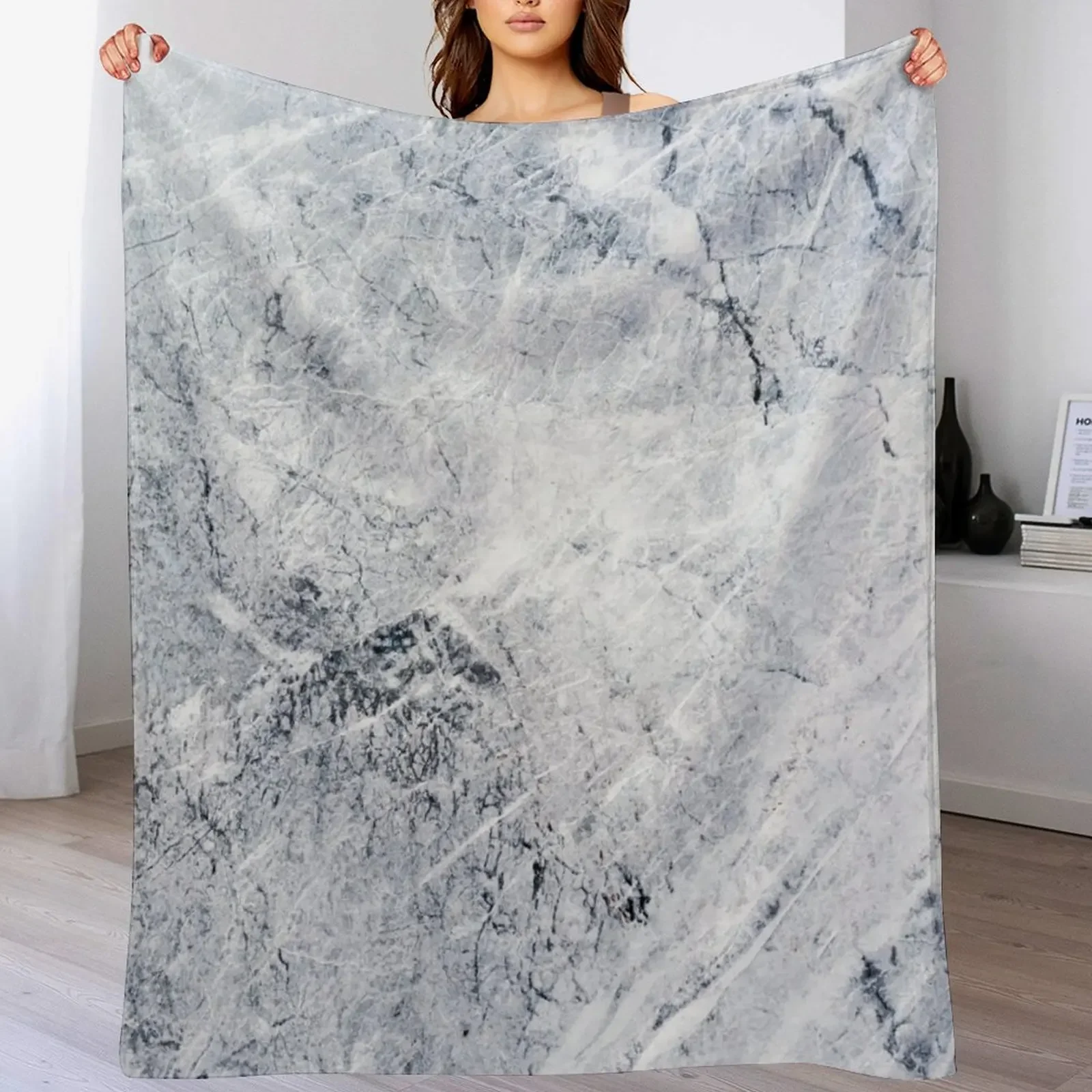 Blue Gray Marble italian marble print Throw Blanket Easy Care Comfortable Blanket for Couch