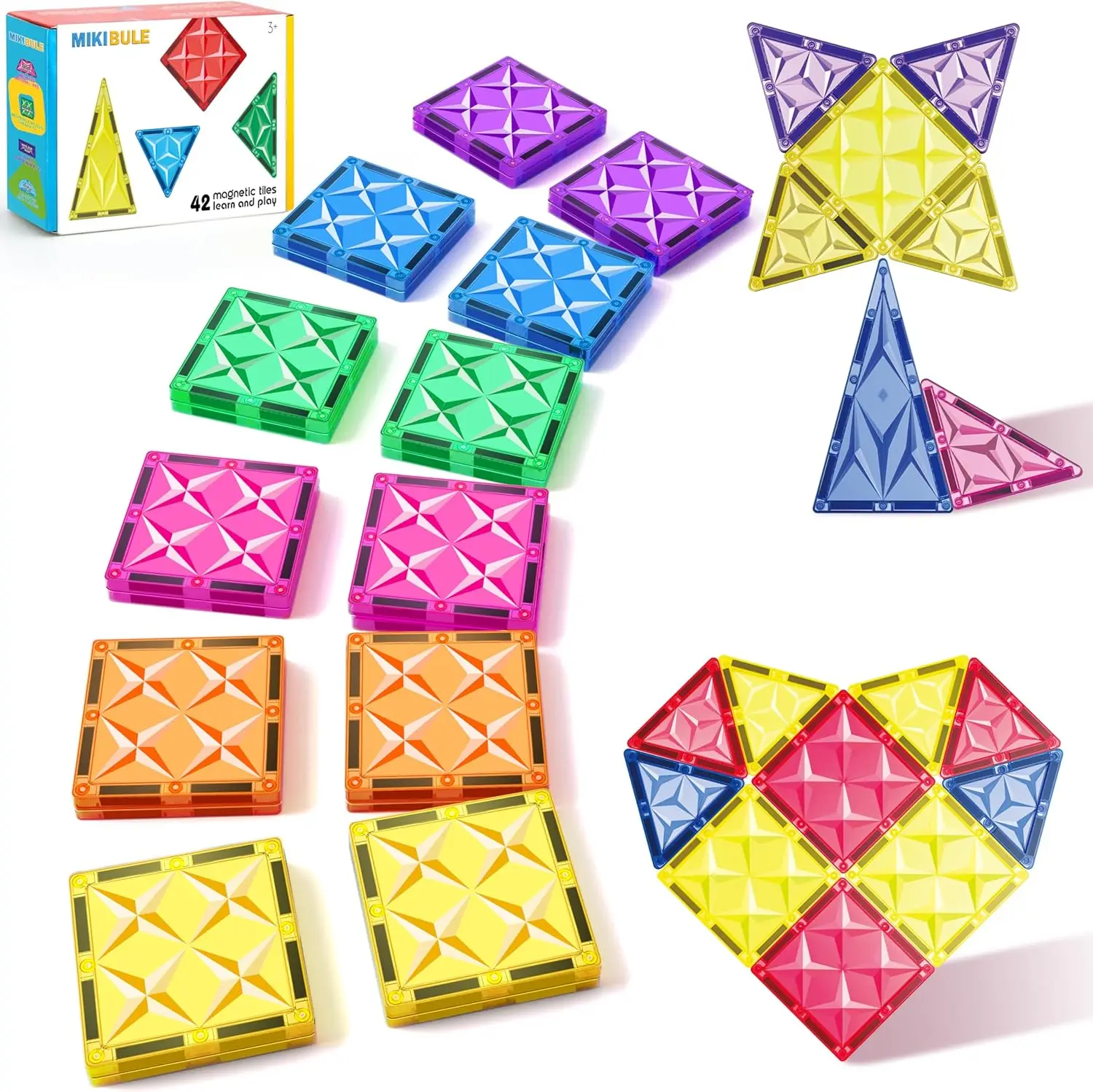 Jeu de tuiles magnétiques pour tout-petits, blocs de construction STEM, mentaires oriel et créatif, apprentissage manipulateur pour enfants, 42 pièces