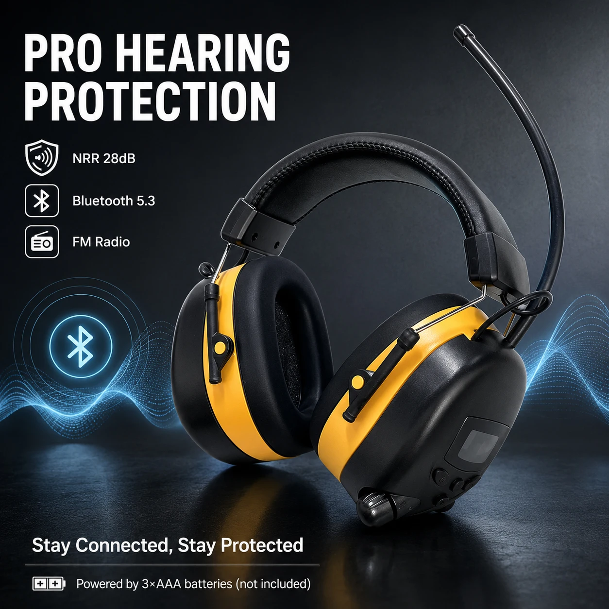 New Enhanced Bluetooth 5.3 Hearing Protection Headphones with FM Radio 27dB NRR Safety Earmuffs for Cutting and Workshops