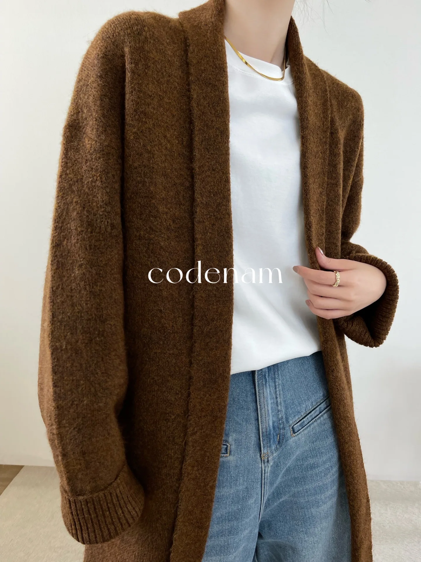 ZAYAU Lazy Style Knitted Cardigan 2022 Loose Medium Length Coat High Sense Dark Coffee Top Women