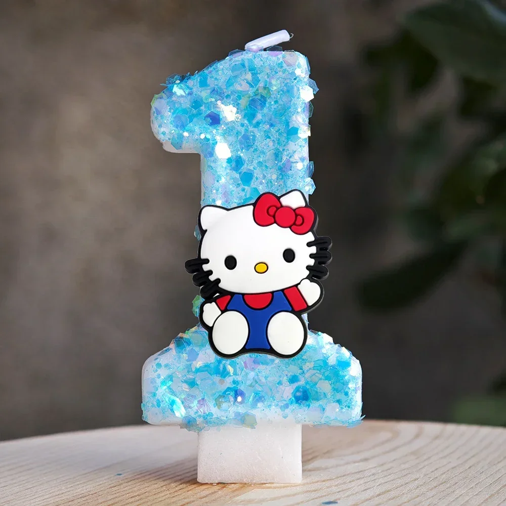 Niedliche Hello Kitty Glitzernde Farbverlauf-Zahlenkerze Kuchendekoration Süßes Thema Kindergeburtstags-Party-Zubehör Mädchen-Baby-Shower-Dekorationen – Detail 35