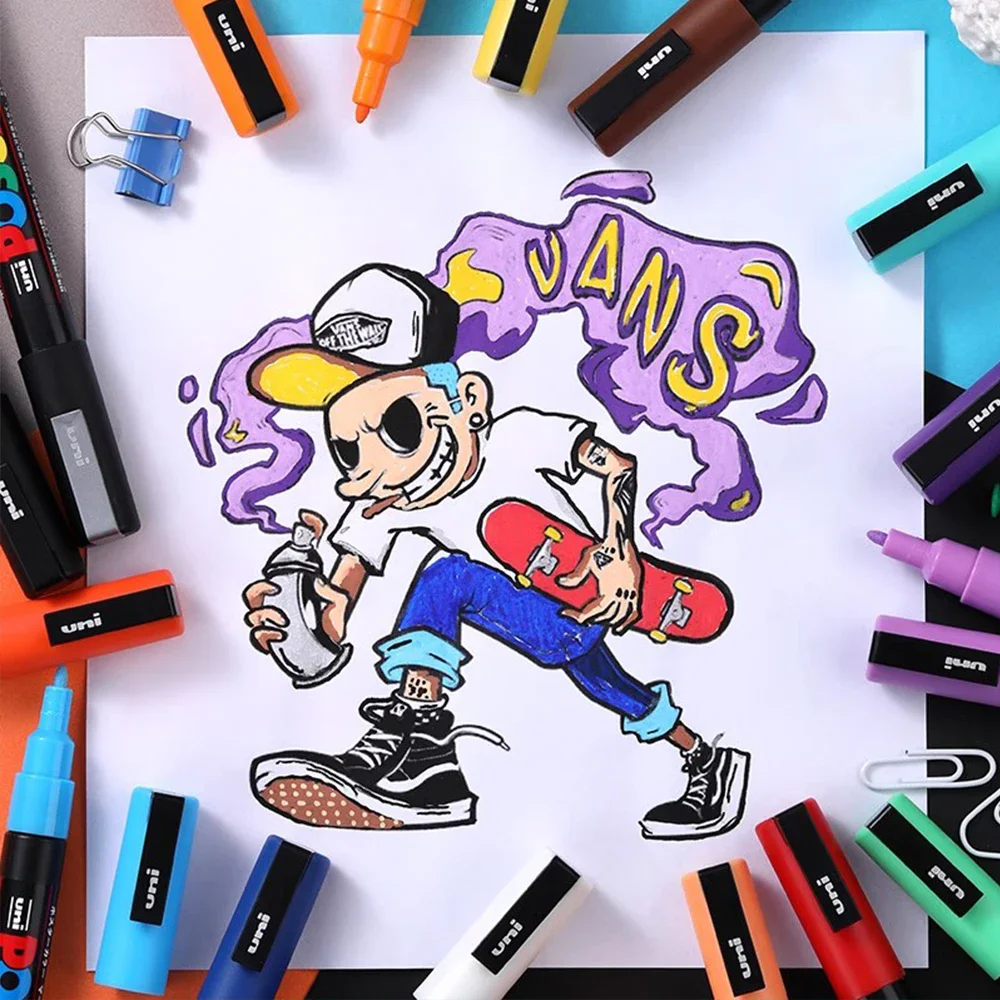 15 ألوان اليابان UNI POSCA مجموعة أقلام خطاط (ماركر) ، أكريليك بلومونز Rotuladores PC-5M البوب ملصق القلم/الكتابة على الجدران الإعلان الفن القرطاسية