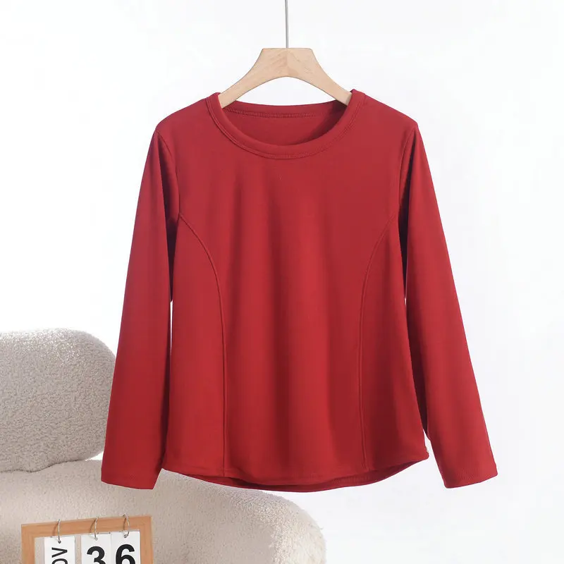 XL to 8XL Plus size Fleece O-Neck Bottoming Tshirts Long sleeves solid color Autumn winter Thick warm T-shirt base Tee tops